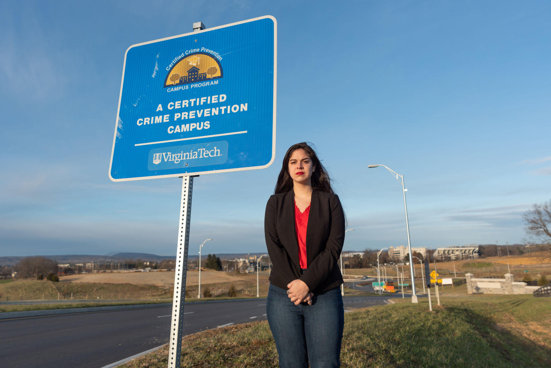 Sexual Assault Piece: Crime Prevention Campus Sign with Maya